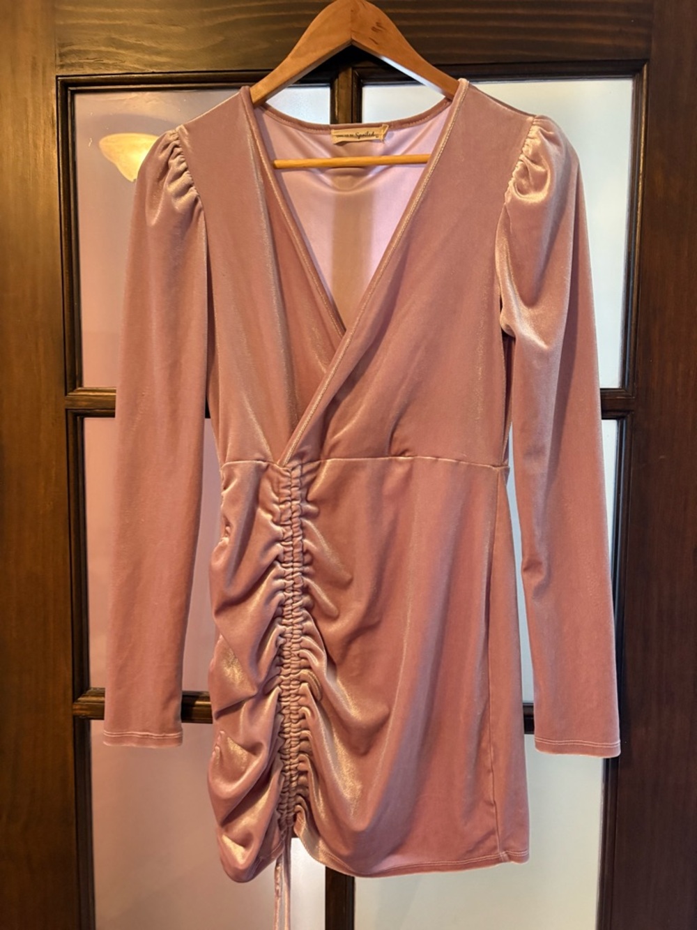 Ruched velour Mini Dress in rose gold/lavender